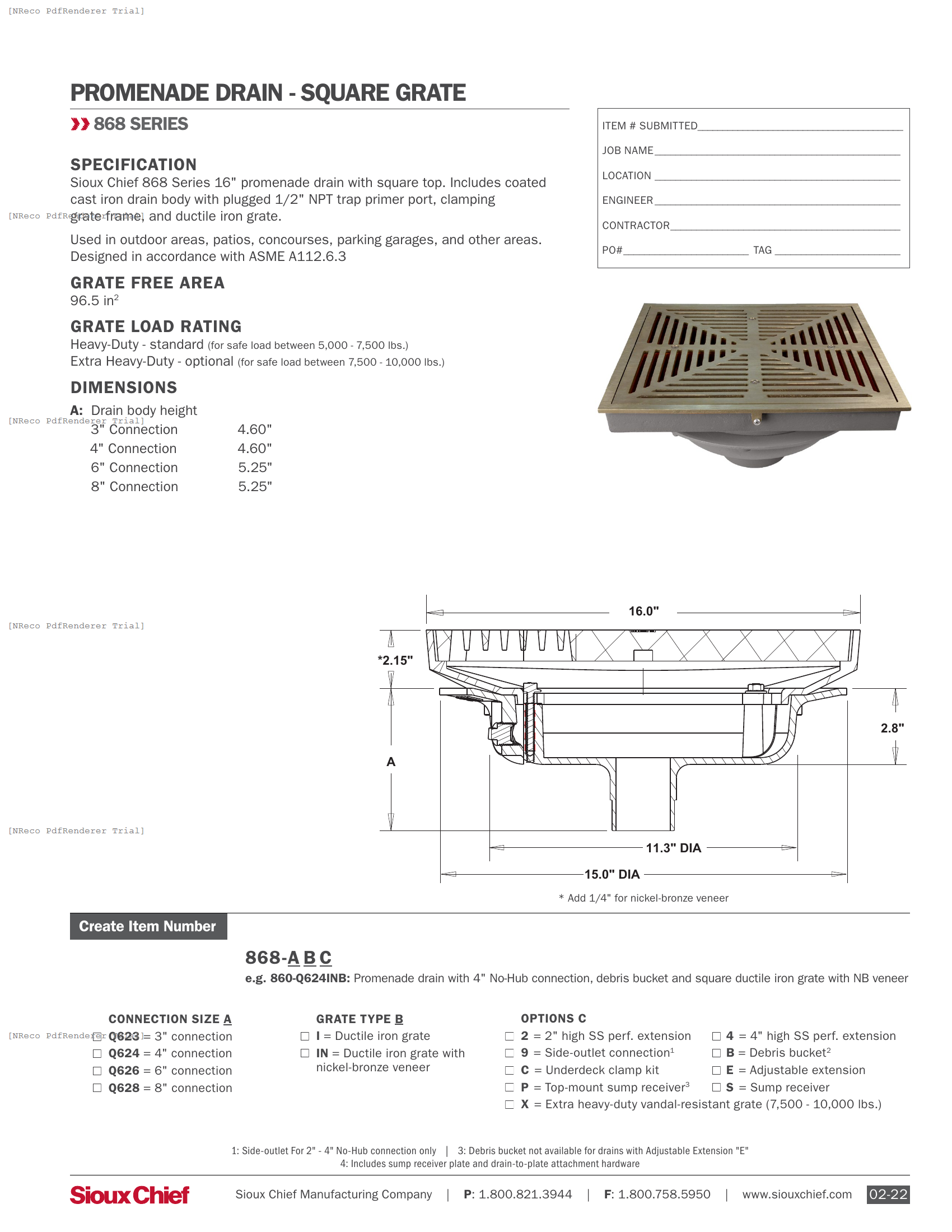 868-Q SERIES - SQUARE PROMENADE DRAIN - SPEC SHEET.PDF Specification Document
